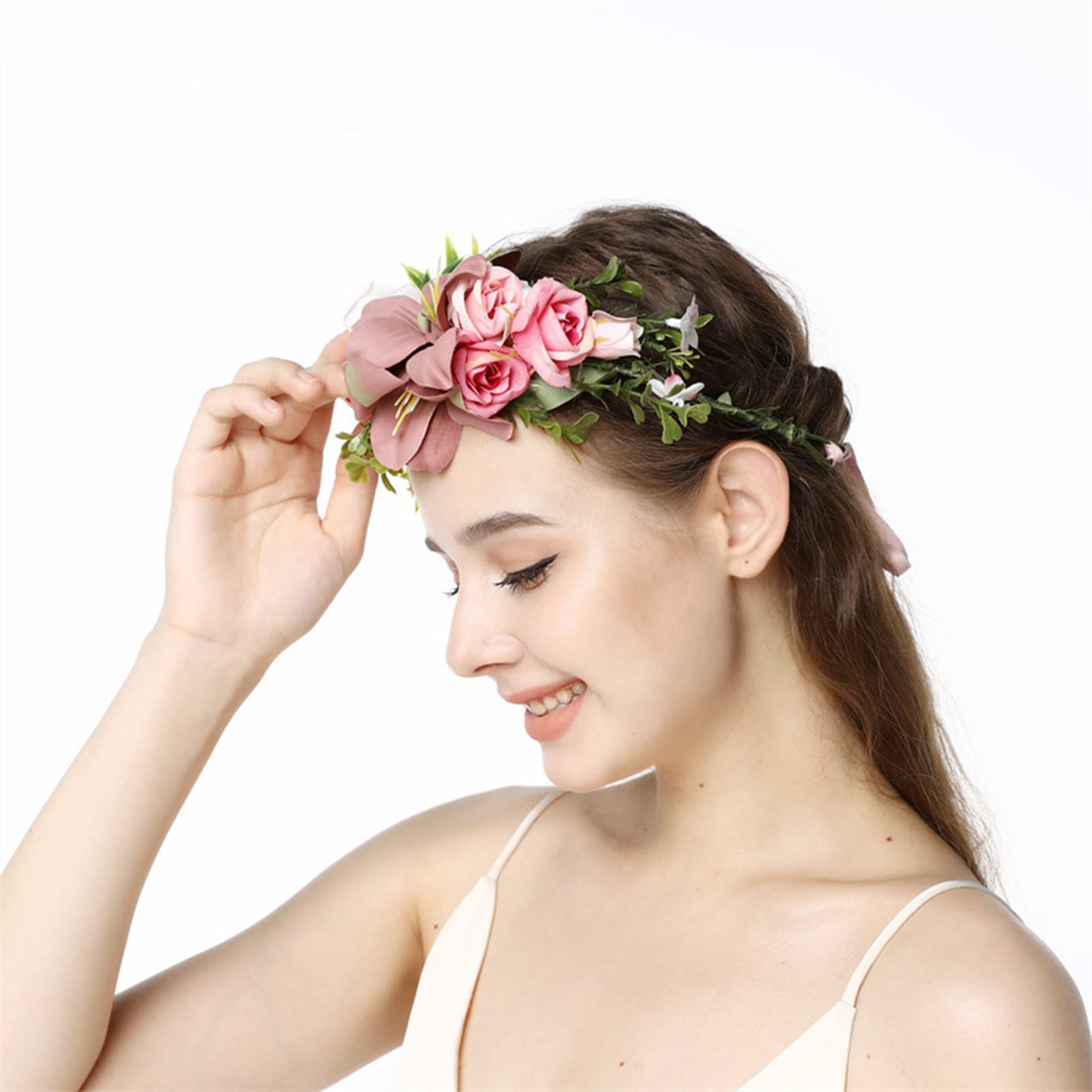Fascia Per Capelli Con Fiori Per Matrimonio - Corona Regolabile, Per Feste, Spiaggia E Viaggi