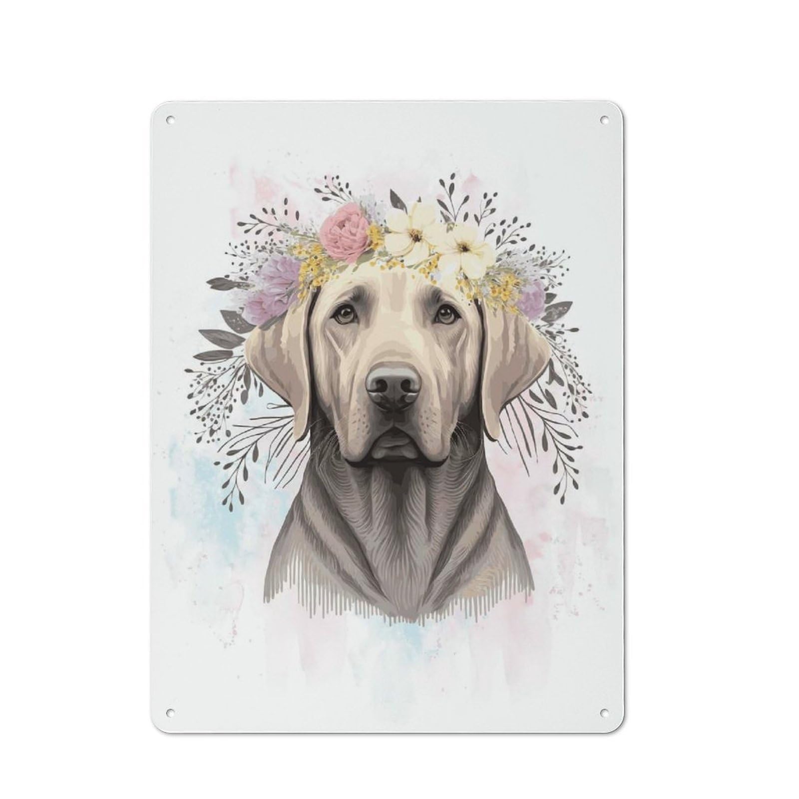 Junmoney Style-24 Tin Sign 40X30cm With Labrador Retriever Flower For Living Room Wall, Rustic Decor, For Living Room Decor Lovers