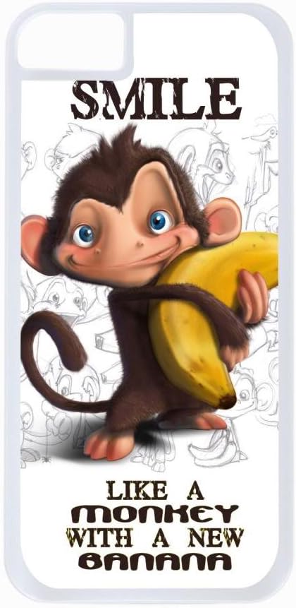 Jacks Outlet Monkey with a Banana and Cute Quote - Smile Like a Monkey with a New Banana - iPhone 6 White Plastic case - Compatible with iPhone 6 only