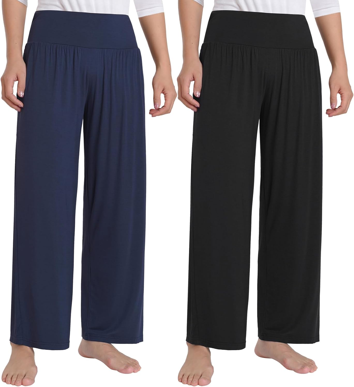 Latuza Women's Petite Wide Leg Lounge Pants Bamboo Viscose Pajama Pants 2 Pack