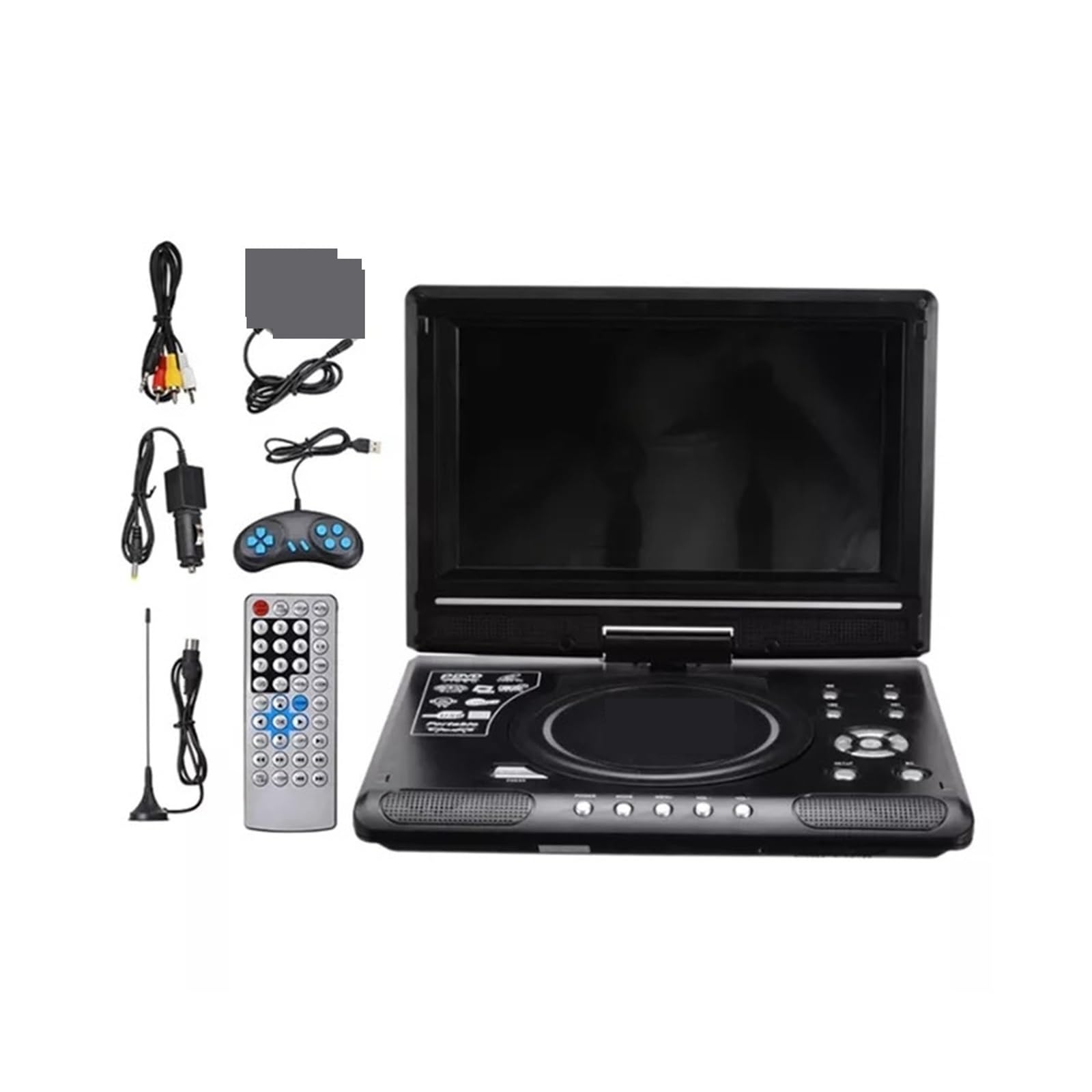 Reproductor de DVD portátil for Coche 9,8 Pulgadas, Reproductor CD VCD, TV, Adaptador Radio USB, Compatible con recepción FM, Enchufe Europeo para Coche y niños
