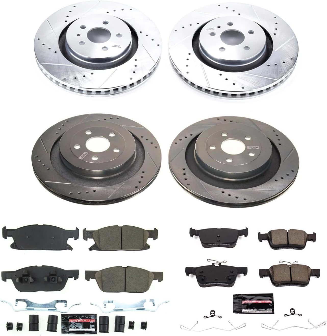 PowerStop Front and Rear Brake Kit For Ford Edge 2019-21 | Lincoln Nautilus 2019-21 - Drilled and Slotted Disc Rotors with Ceramic Brake Pads Replacement, K8535