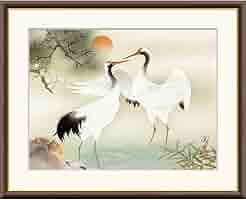 Amazon.co.jp: 絵画 現代日本画 慶祝画 松竹梅鶴亀 伊藤渓山 額