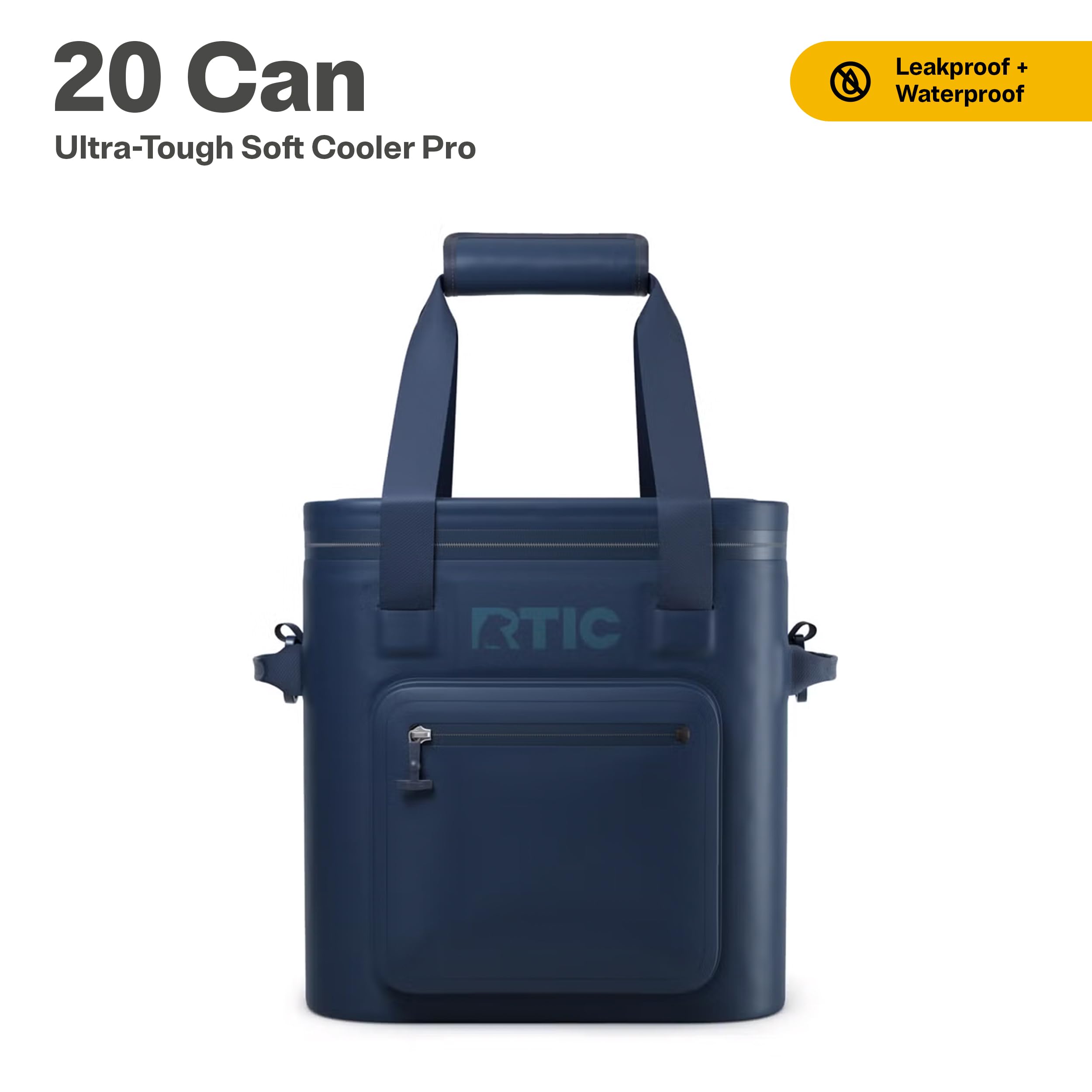 RTIC 20 Can Ultra-Tough Soft Cooler Pro, Insulated, Waterproof, Leakproof, Portable, Floating Bag for Beverage, Drink, Lunch, Outdoor, Beach, Car, Camping, Picnic, Fishing, Boat, 13L, Navy