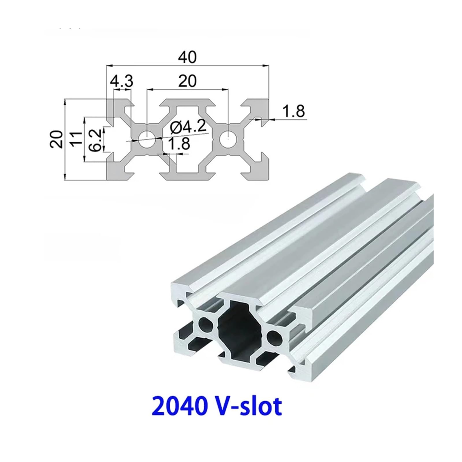 2020 2020N2 2040V 2060 2080 20100 4040 4040N2 4080 V-Slot Profilo In Alluminio Argento Estruso In 3D Guida For Stampante(1000mm)