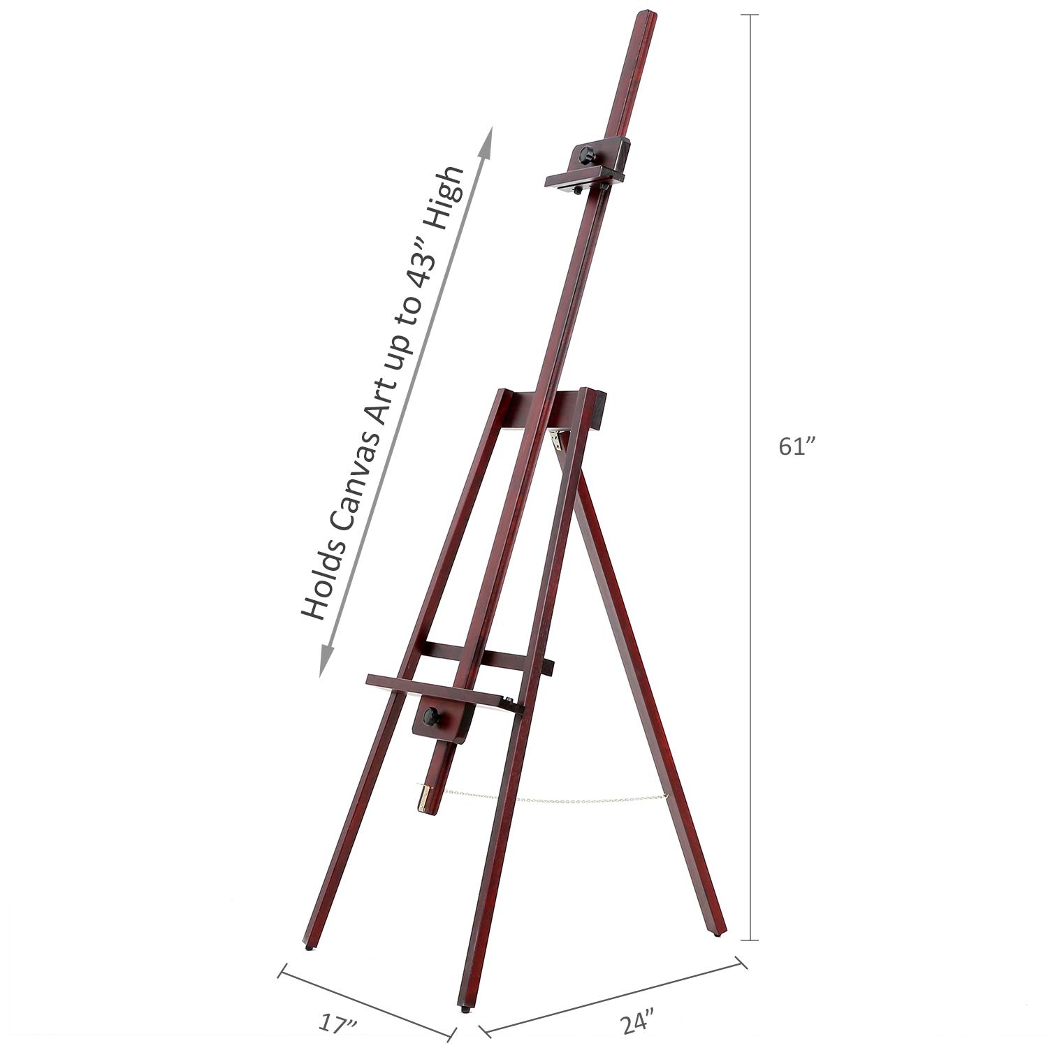 MEEDEN Wood Display Tripod Easel 17"X61",Sturdy A-Frame Design,Height Adjustable Painting Easel,Solid Beech Wood Easel,Holds Canvas up to 43 inch,Walnut
