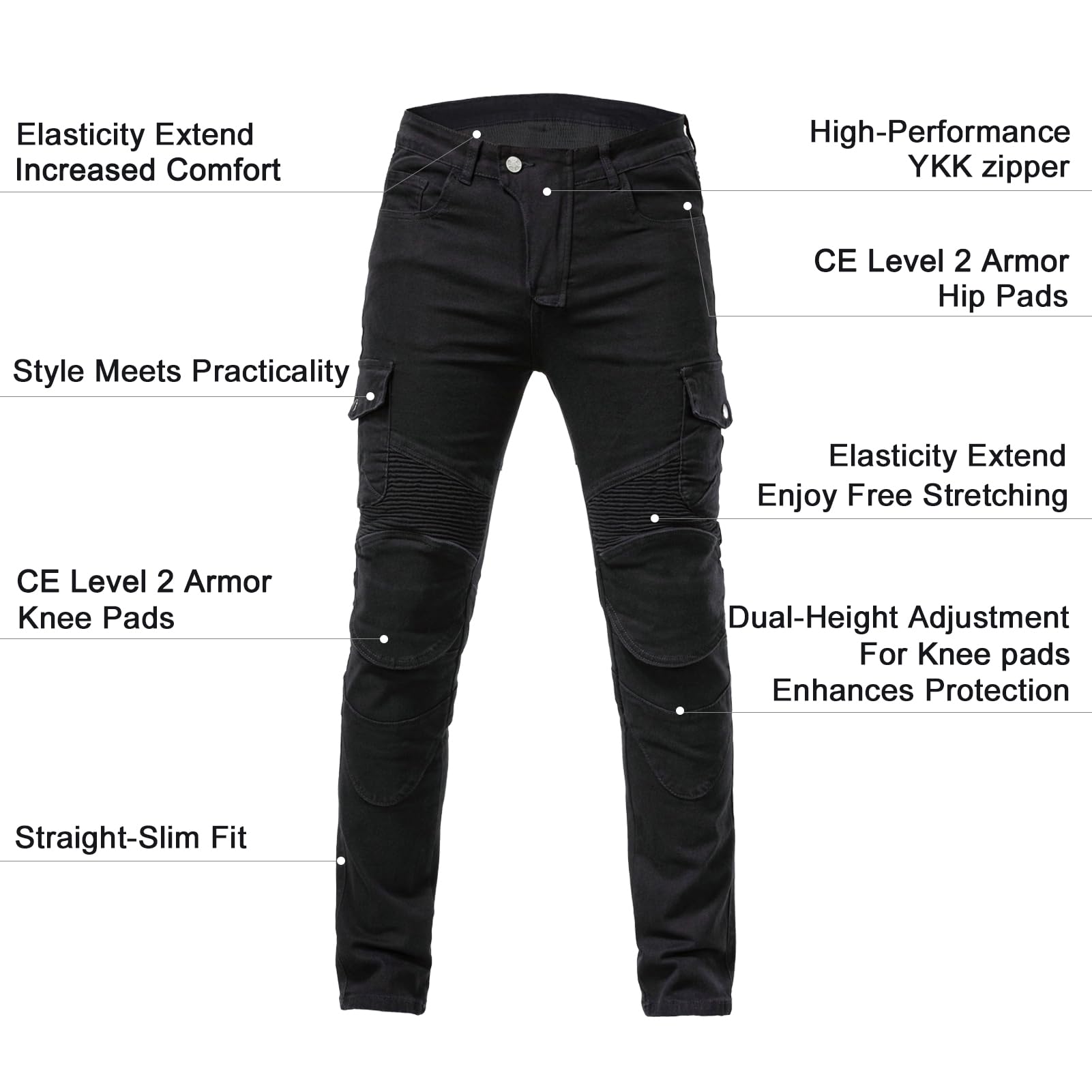 Pantalon Moto Homme et Femme, Armure CE Niveau 2 | Protecteurs Nid d'Abeille EN1621-1, flexibles par temps froid & respirants Toutes saisons, pour quotidien & road trip
