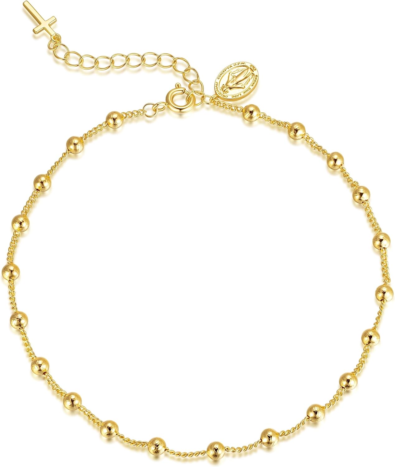 14K Gold Anklets for Women Gold Ankle Bracelets for Women Cross Ankle Bracelets for Womens Anklet Beads Virgin Mary and Cross Charm Beaded Anklets for Womens