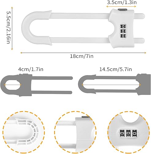 Miniatura 2 de Paquete de 4 cerraduras deslizantes para gabinete, a prueba de bebés, pestillos de seguridad para niños en forma de U, cerraduras blancas ajustables