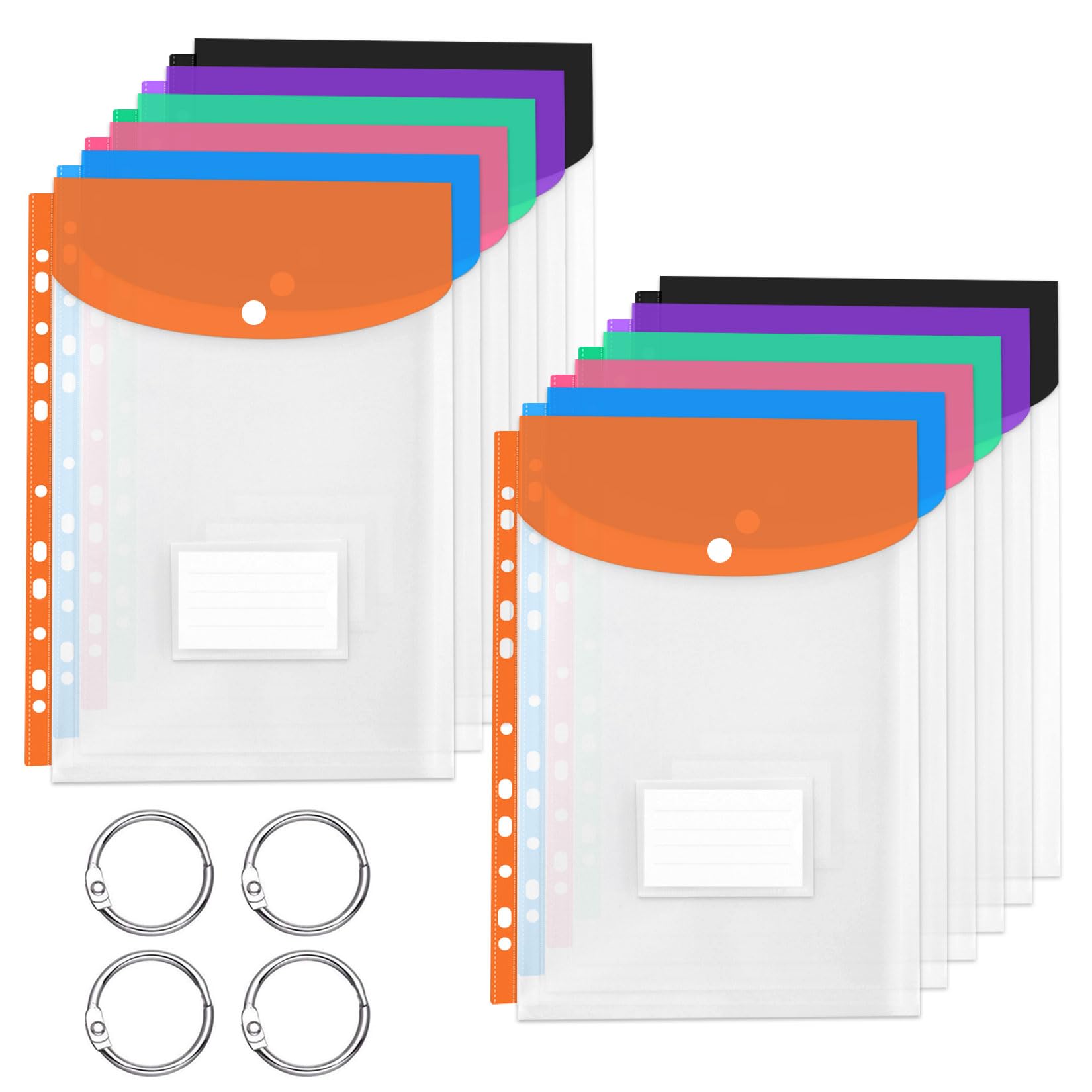 12 Pcs Carpetas Plastico A4 con Anillas, Folders Transparentes A4, Carpeta de Plastico A4Carpetas de Documento Transparentes Impermeables para Organizar Documentos, con 4 Anillos de Encuadernación