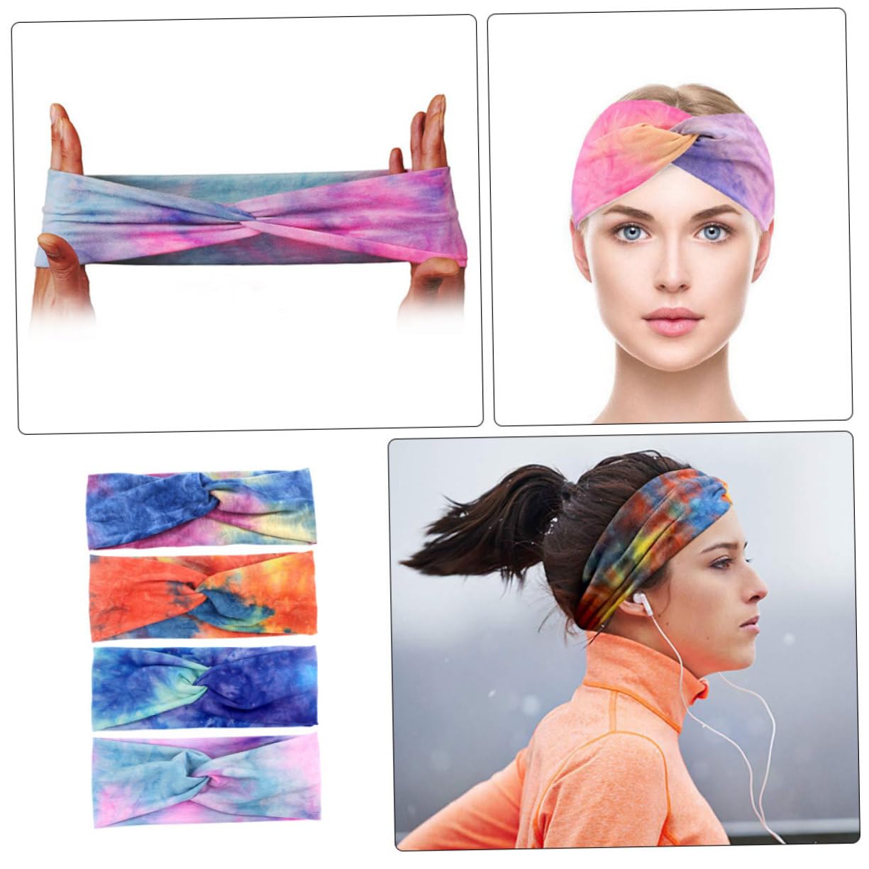 Healeved Bandeau de Sport Bandana Headband Yoga Accessoires Accessoire de Yoga Accessoires Head Band Bandeau tie-Dye de Remise en Forme de Course Polyester
