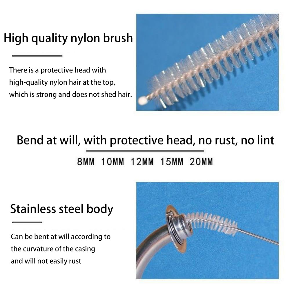 Cepillo de Limpieza de Tubos, Limpiador de cepillos de traqueostomía con cerdas de Nailon, cepillos de traqueotomía, Cepillo de Alambre Trenzado,10mm,10 Pcs