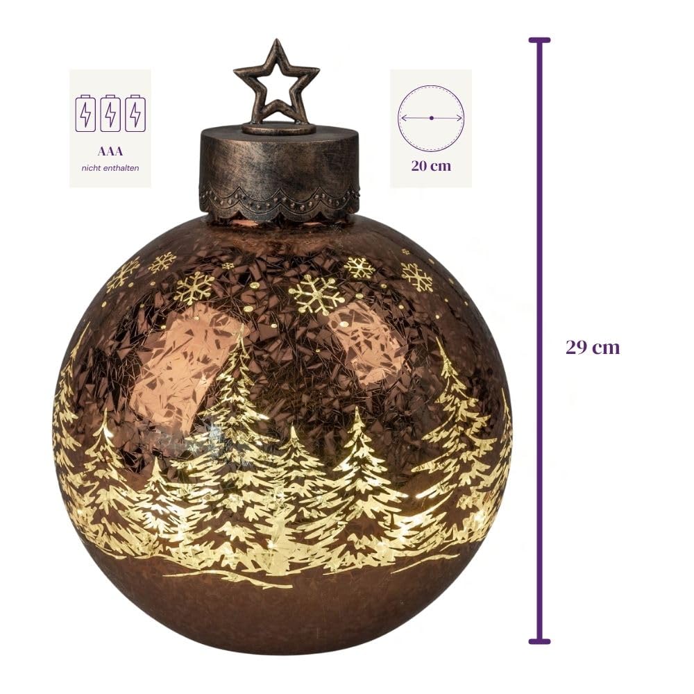formano Deko-Kugel Frosty Braun 30cm mit LED Licht Timer Beleuchtete Glaskugel - Weihnachtsdekoration Tisch Regal Deko-Kugel 6h/18h Timer Weihnachtskugel zum Stellen