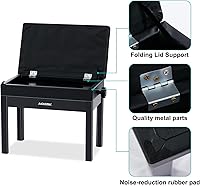 Vista 7 de AODSK Banco de piano de madera ajustable con cojín acolchado y almacenamiento con almacenamiento de partituras, color negro 22.05 x 13.39 x 18.31