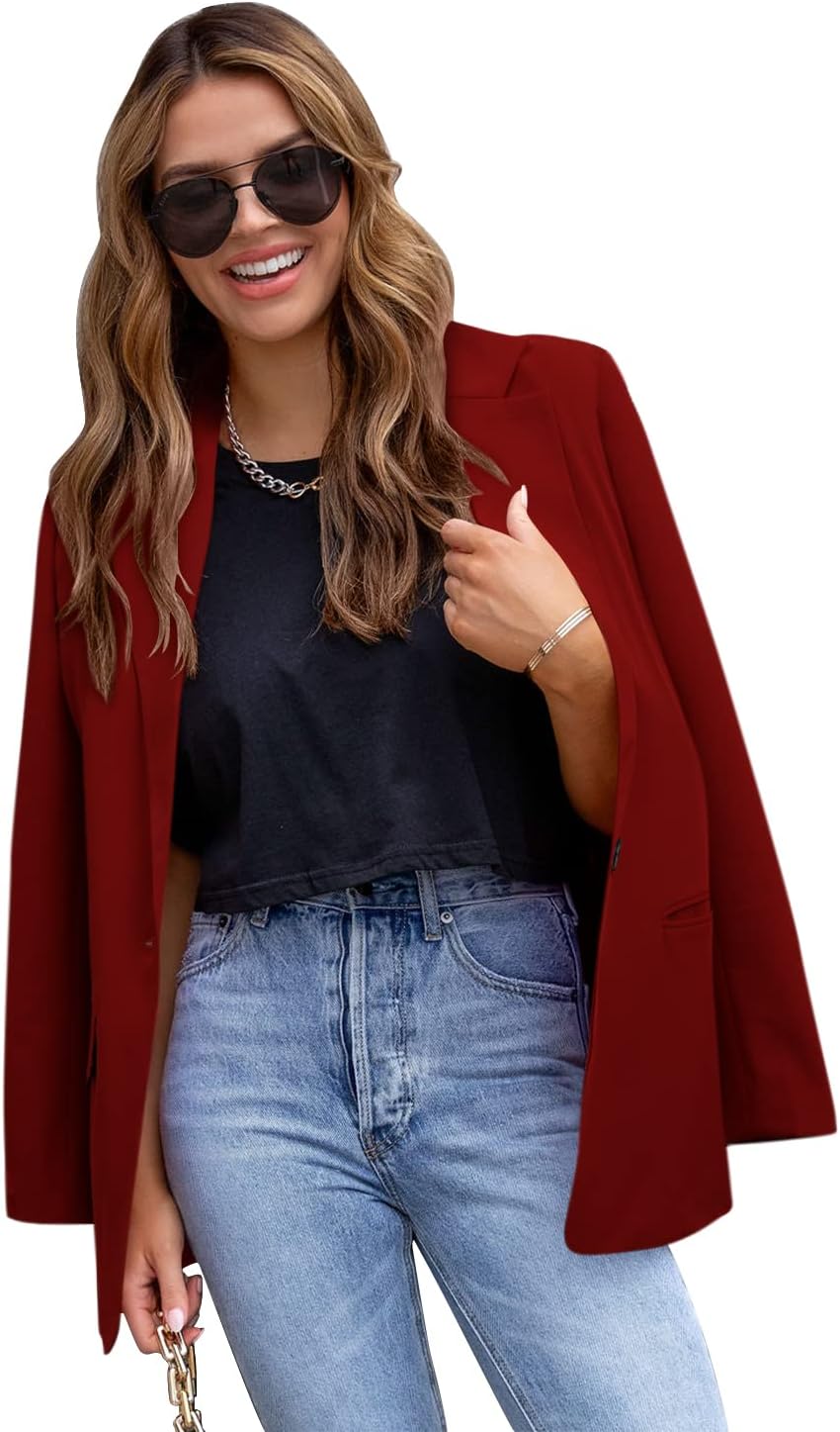 CRAZY GRID Womens Casual Blazer Jacket Long Sleeve Open Front Work Office Blazer Lapel Button Jacket - Image 2