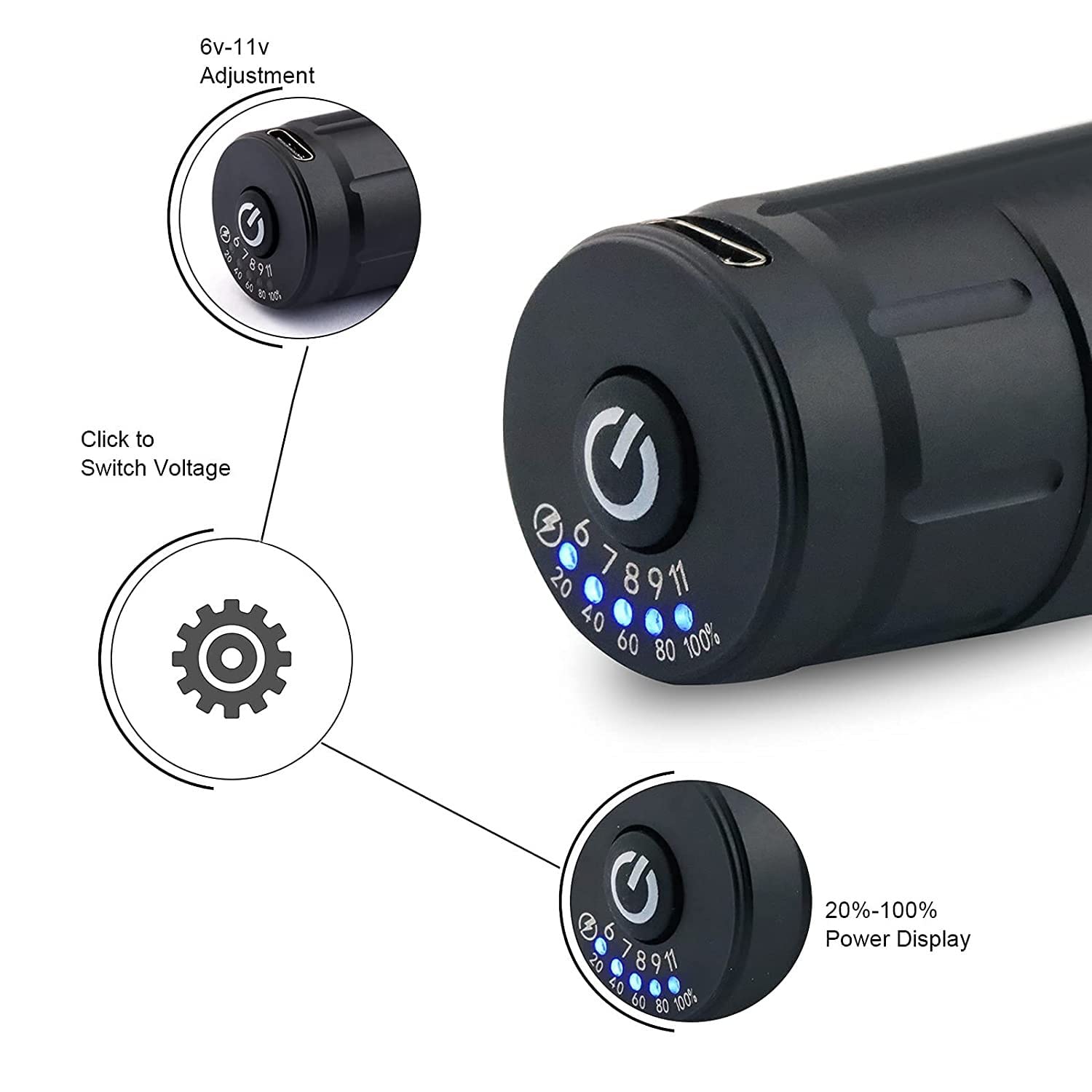 Kit penna per tatuaggi wireless - Set macchinetta rotativa per tatuaggi con motore da 6000 a 12000 giri/min, tensione regolabile da 6 a 11 V, display a LED,Rosso