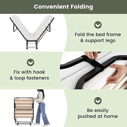Miniatura 9 de KOMFOTT Cama plegable con colchón de espuma viscoelástica de 4 pulgadas, cama plegable para invitados con marco de acero resistente, cuna portátil