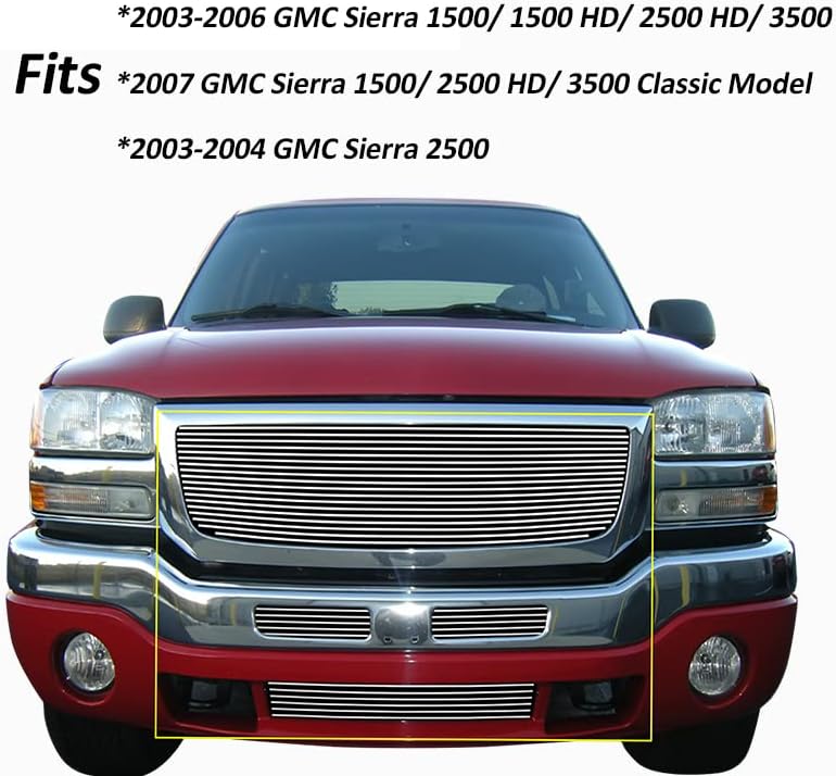 Miniatura 6 de Rejilla cromada para GMC Sierra 15002500HD3500 2003-2007 Insertos de parrilla frontal Billet 3 piezas de aluminio protector de repuesto 04 05 06