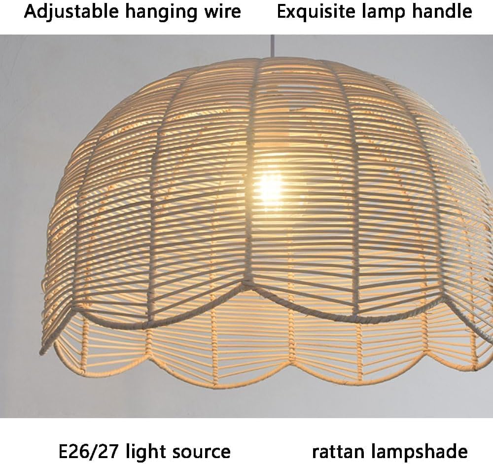 Faucet Retro Minimalist Rattan Light Farmhouse Coastal Kitchen Island Hanging Lamp Mid Century Hand Woven Basket Dome Living Room for Bedroom Dining Table/60Cm* Faucet