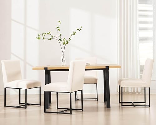 Miniatura 23 de VESCASA Juego de 2 sillas de comedor tapizadas de lino, sillas acolchadas modernas de mediados de siglo con marco de metal dorado para restaurante,