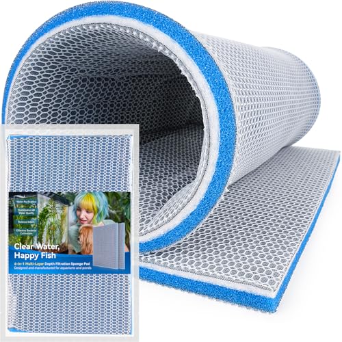 Borlech Aquarium-Filter-Medien-Schwamm-Pad, mehrschichtige Schaumstoff-Filterwatte für Aquariumfilter, Zubehör (40 x 30 x 1,5 cm)