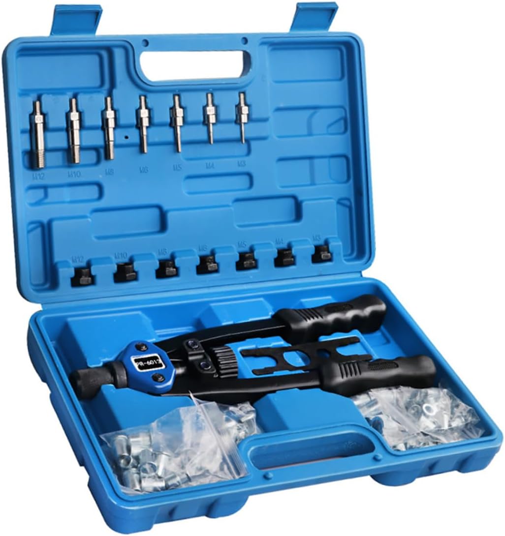Alipis 140pcs Manual Riveter Setter Kit M3-m Size Threaded Nut Nail Setter with Plastic Carrying Case for Automotive Repair and Workshop Use
