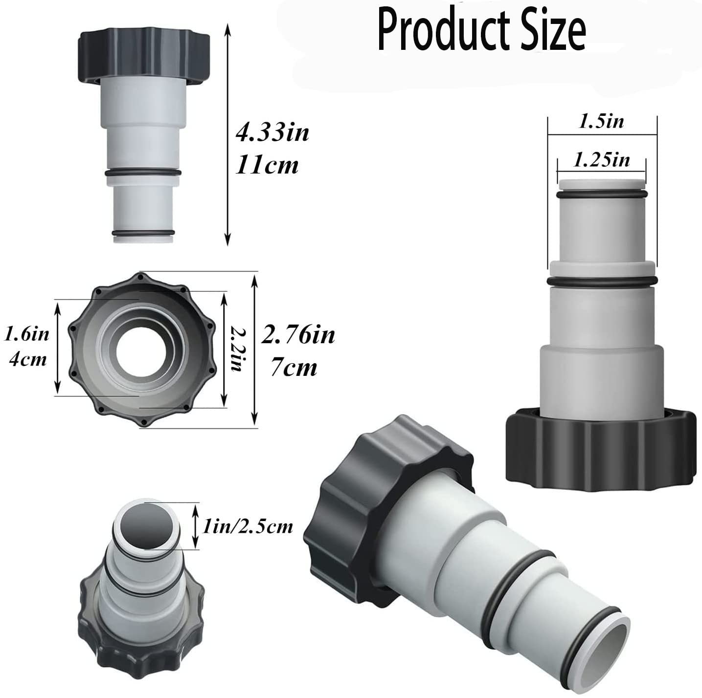 MEISO 4 Pièces Adaptateur Piscine, Remplacement Adaptateur de Tuyau Série Intex A avec Filetage, Tuyau de Diamètre 1,5" et 1,25", Adaptateur de Pompe pour Kits de Piscine