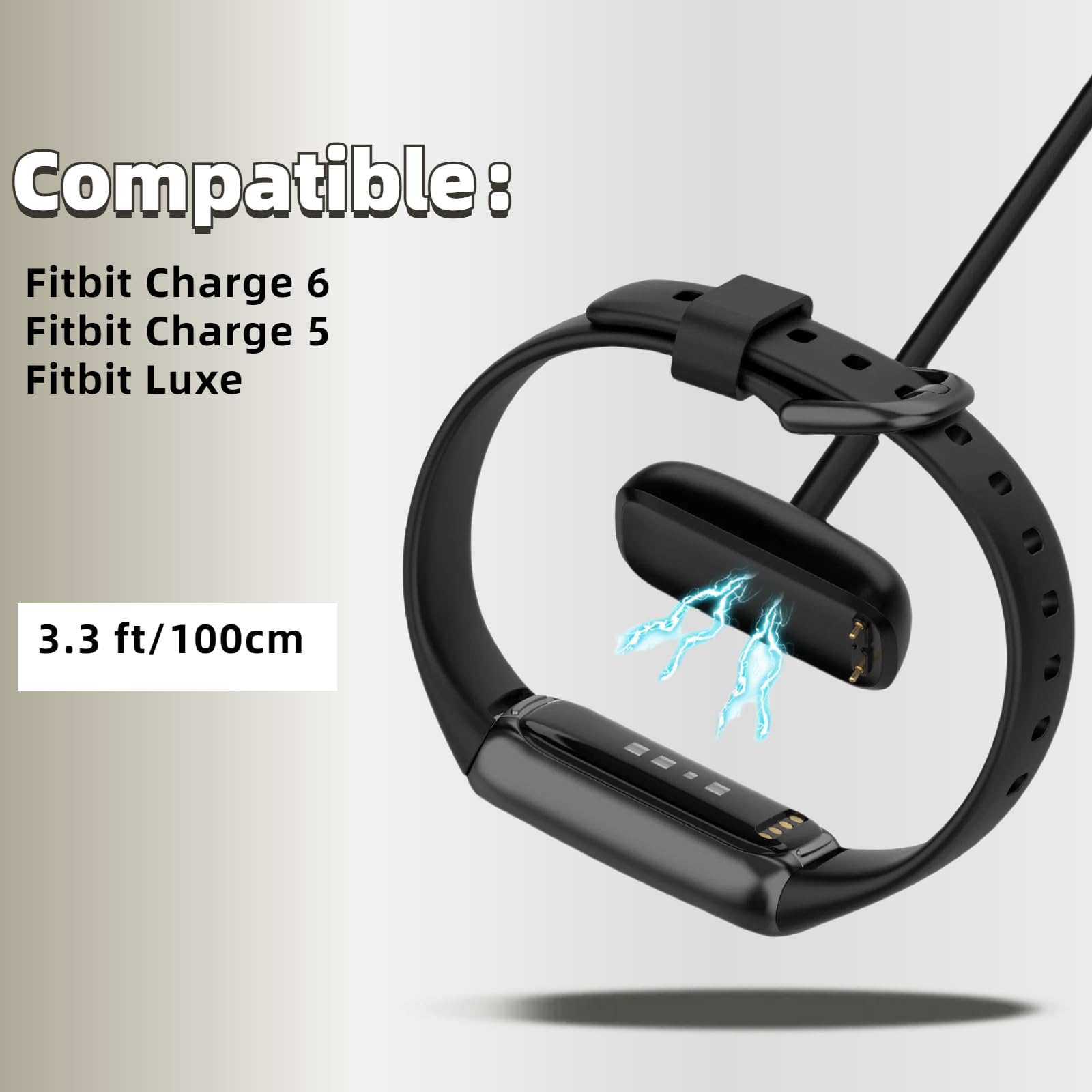 QHBAMD Charger Compatible for Fitbit Charge 6/Charge 5/Luxe, Replacement Magnetic USB-A Charging Smartwatch Cable 3.3ft/1M