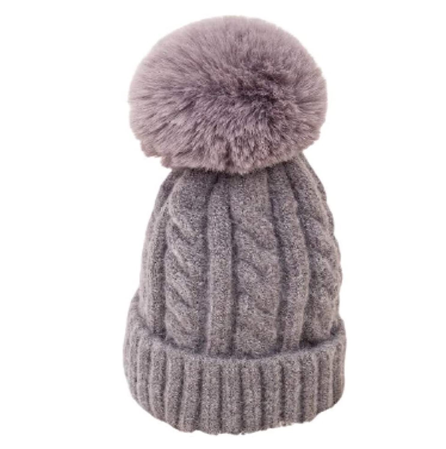 Gorro de Lana de Invierno Suave, Holgado, cálido, con puños para Mujer, Gorros de Punto con pompón Falso (Talla única)