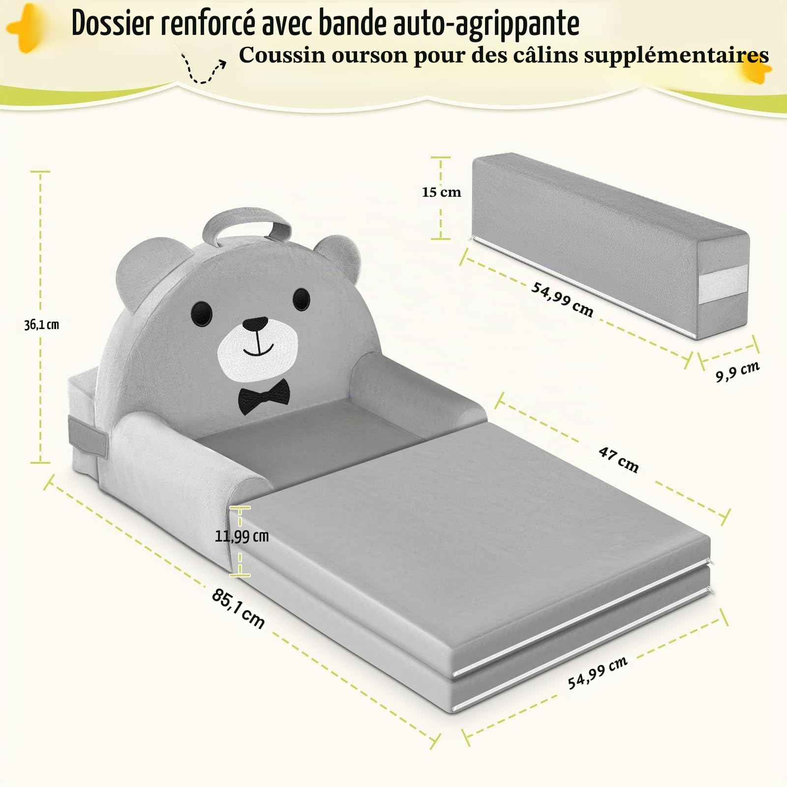 Canapé Enfant, 2-en-1 Chaise Pliante pour Enfants, canapé en Velours Cristal Doux pour Les Enfants en Bas âge pour la Chambre à Coucher, Le Salon