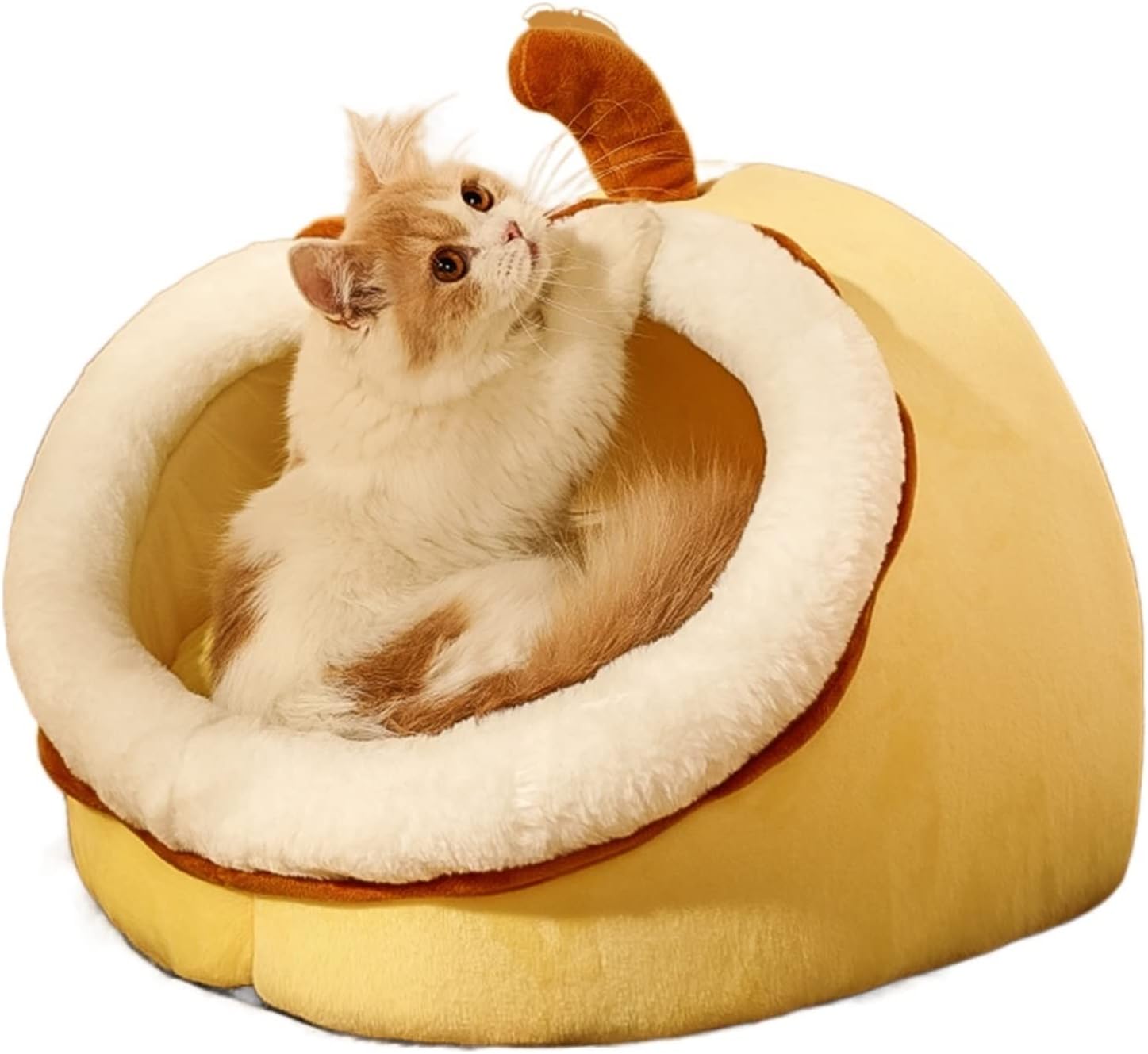 2 in 1 猫の隠れ家、厚いクッション付き、猫ベッドはペットが丸くなることができ、滑り止めの底猫テント、ペットの寝たり遊んだりする