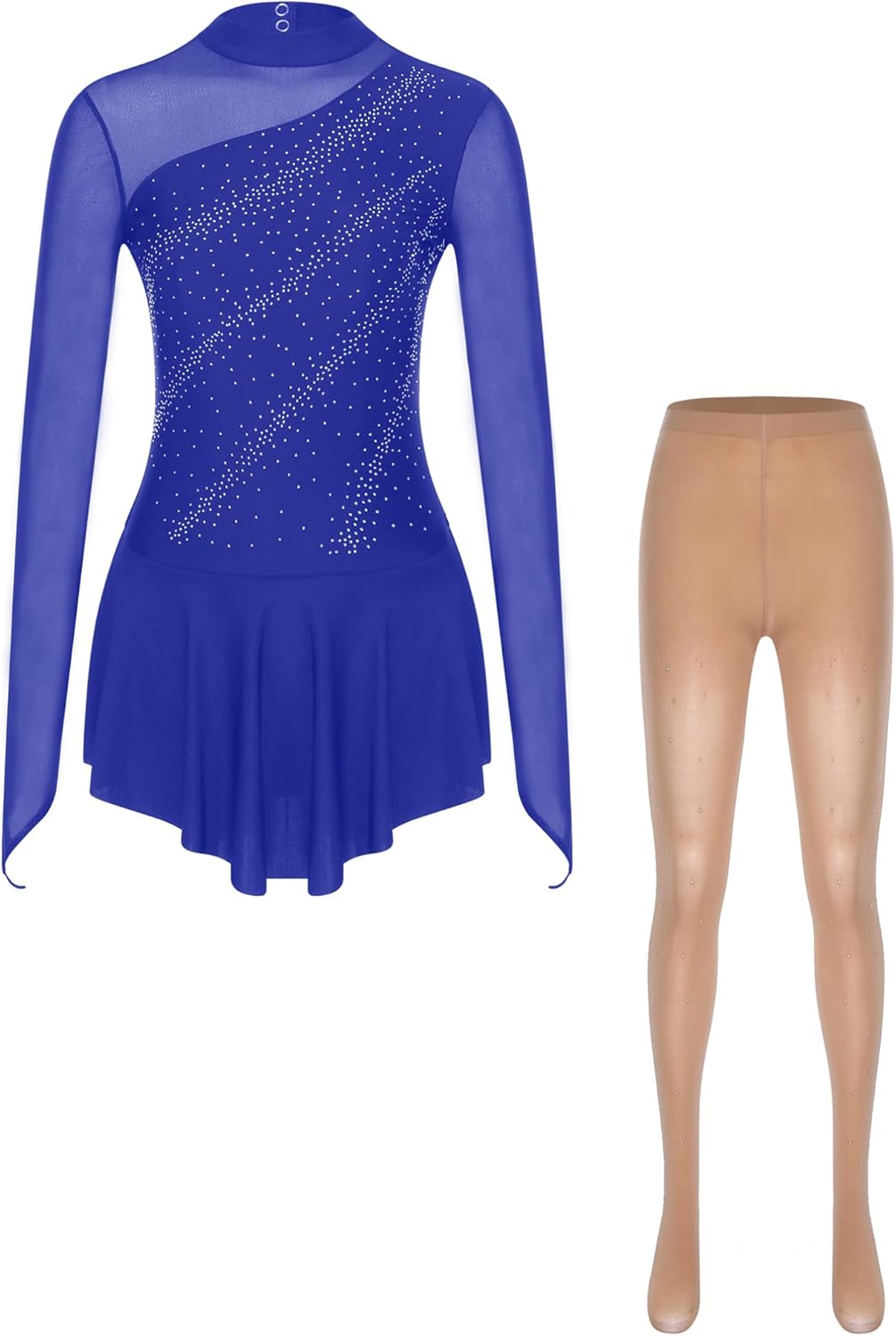 ranrann Figure Skating Costume, Women's Long Sleeve Ballet Dress Skating Show Competition Costume with Boot Covers