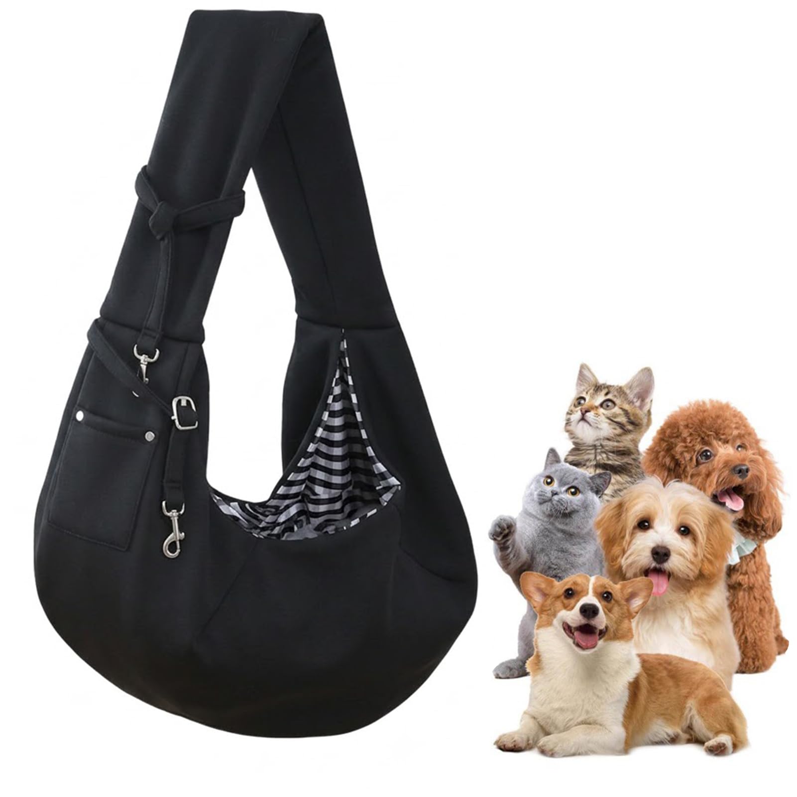 Dog Sling Puppy Carrier, Puppy Sling Carrier for Small Puppies within 7.5kg, Breathable & Reversible Hands Free Dog Slings Carrier for Small Pet Cat, Outdoor Travel Shopping (Black)