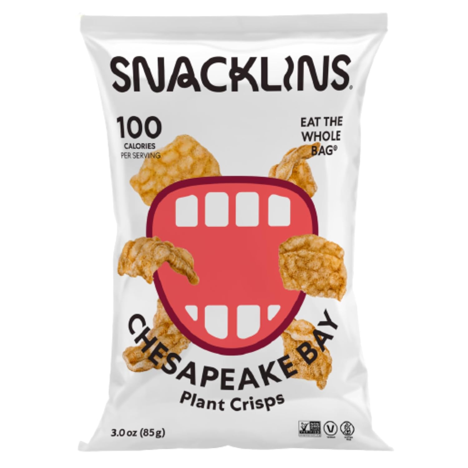 SNACKLINS Plant Based Crisps - Chesapeake Bay - Vegan Healthy Snacks - Gluten Free, Grain Free, Plant Based Crisps, 100% Kosher For Passover, Low Calorie - No Added Sugar, Crunchy, Puffed Snack - 3oz Bag (Case Of 12)