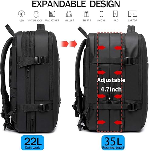 Miniatura 4 de Mochila de viaje de 35 litros mochila de transporte aprobada por vuelos para bolsa de viaje internacional resistente al agua duradera mochila para