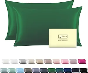 Silk Pillow Cases 2 Pack Soft Breathable and Sliky King Size Pillow Cases Set of 2,Natural Mulberry Satin Silk Pillowcase with Hidden Zipper for Hair and Skin (Olive Green,20"X 36",2pcs)