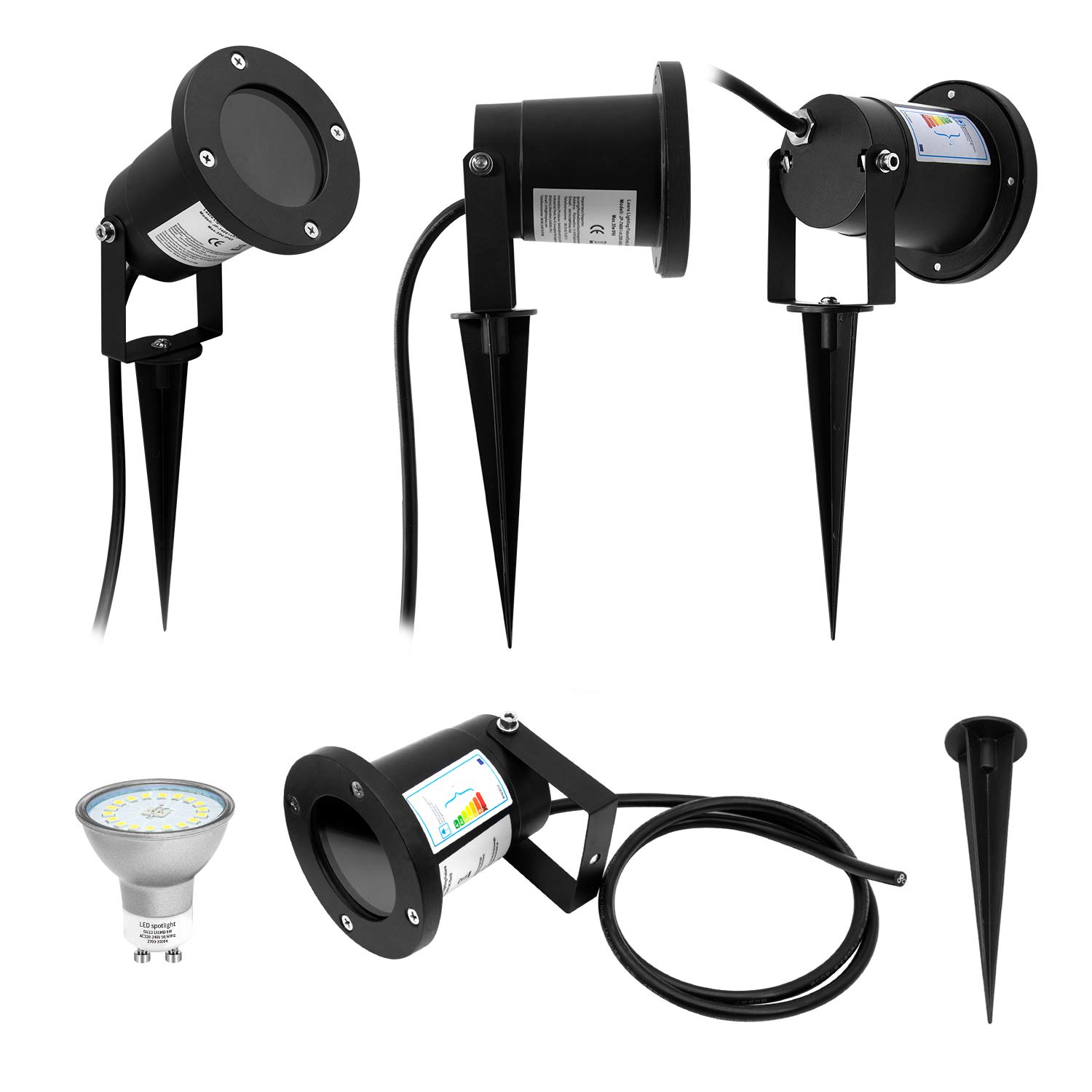 Iluminación de jardín GU10 set de 4 focos de jardín IP65 lámpara de jardín orientable antracita con pincho de suelo incl. bombilla LED blanco cálido de 5W