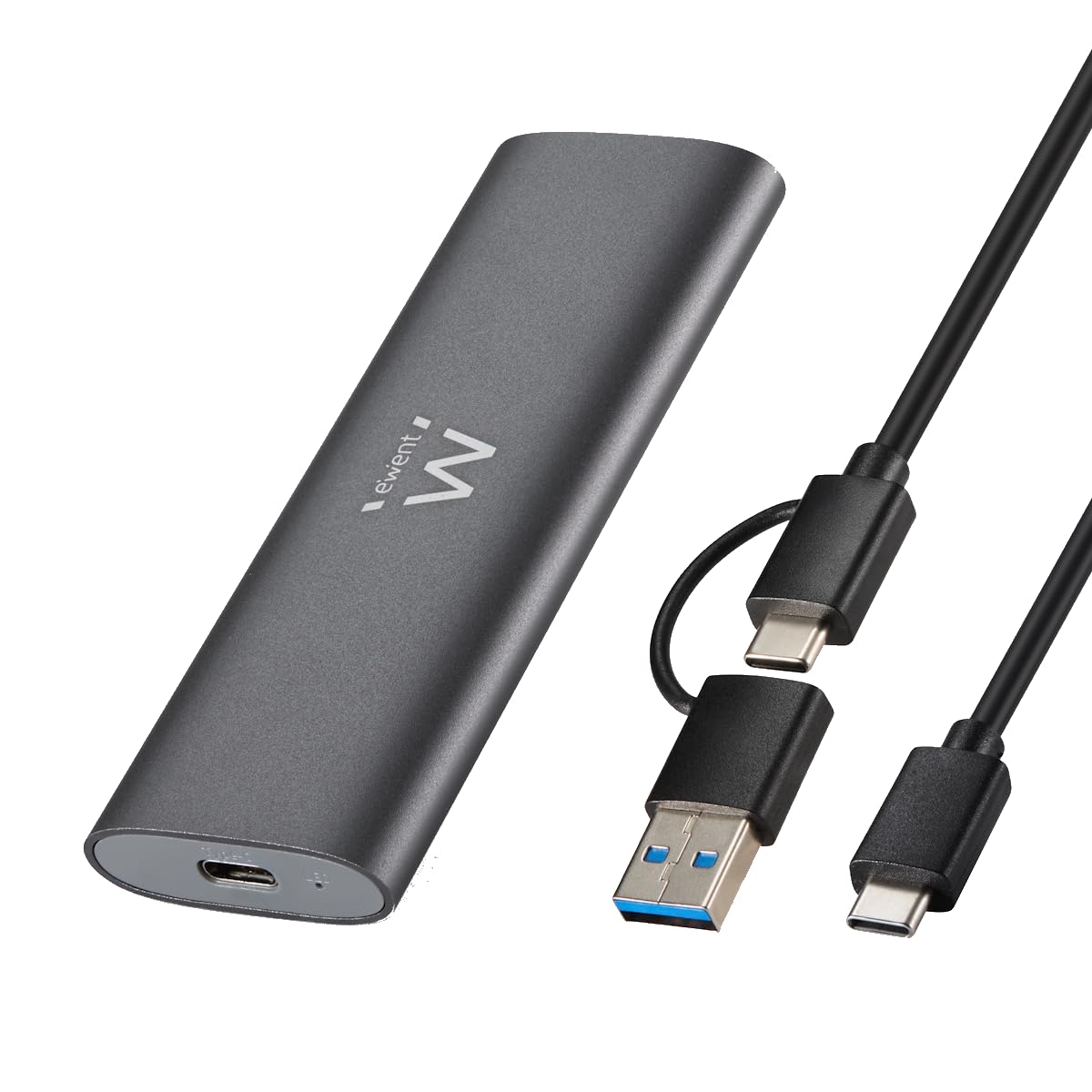 Ewent Box Esterno USB 3.2 Gen2 per SSD M.2 NVMe PCIe – Custodia Case Hard Disk in Alluminio, supporta Key M 2230-2280, velocità fino a 10 Gbps, senza viti, compatibile USB-C / A, UASP & TRIM