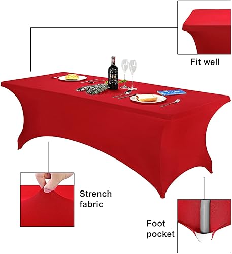 Miniatura 3 de FORLIFE - Fundasmanteles de elastano, de ajuste universal para mesas rectangulares de 8 pies, para patios, bodas, banquetes, fiestas (8 pies, rojo)