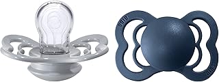 BIBS Supreme Baby Pacifier 2-Pack | Made in Denmark | BPA Free Dummy Soother, Symmetrical Nipple. Silicone, Size 1 (0-6 Months), Cloud / Steel Blue