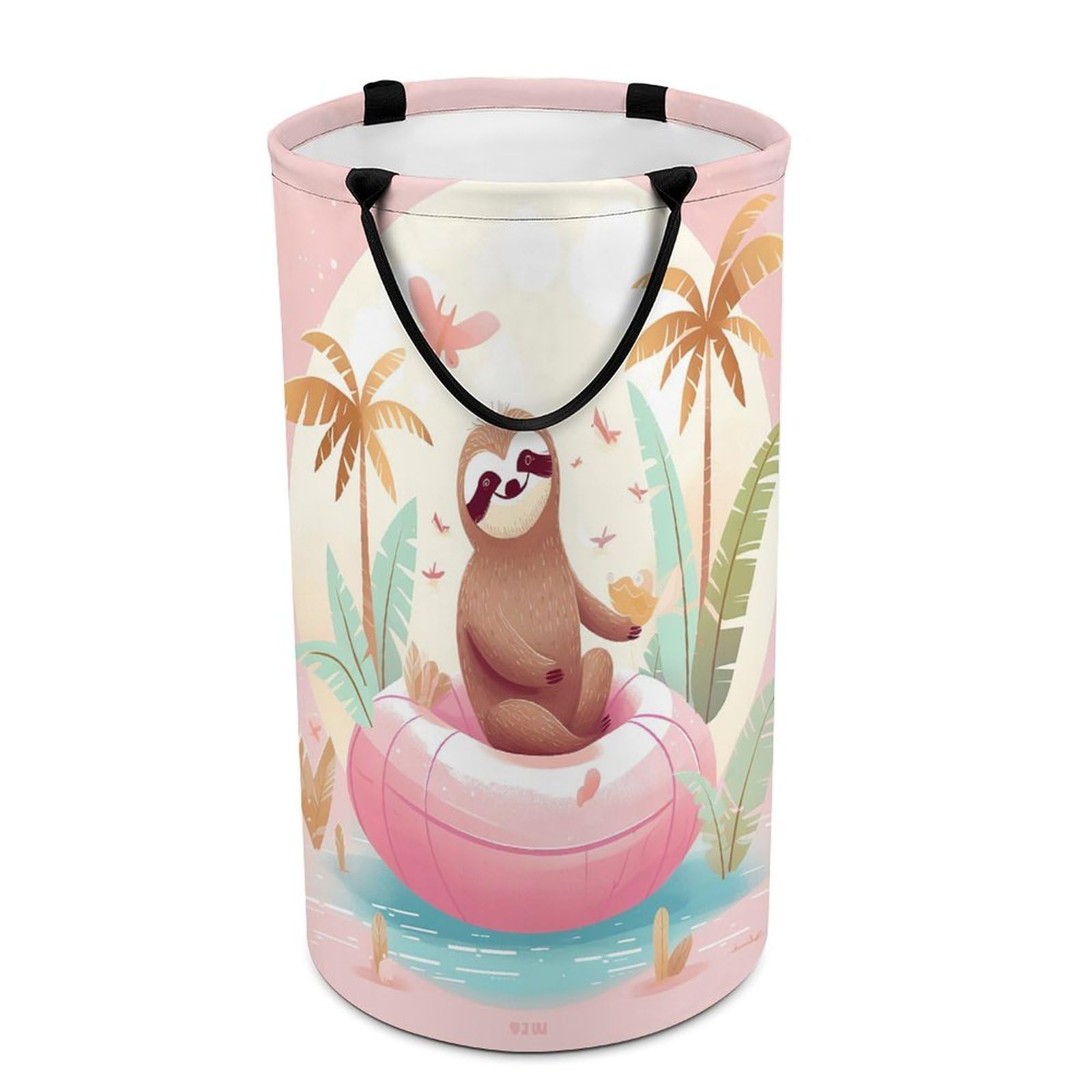 Sloth Flamingo Laundry Basket Freestanding Laundry Hamper with Handles Waterproof Dirty Clothes Hamper Collapsible Washing Bin Aesthetic Clothes Basket for Bathroom Bedroom Dorm