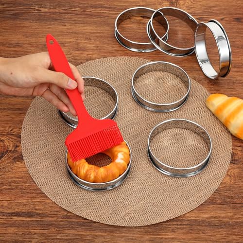 JIEYAO 20 Pack 4 Inch English Muffin Rings, Stainless Steel Cookie Crumpet Ring with Silicone Oil Brush Double Rolled Tart Rings Nonstick Mold for Baking Eggs Pancakes Pastry