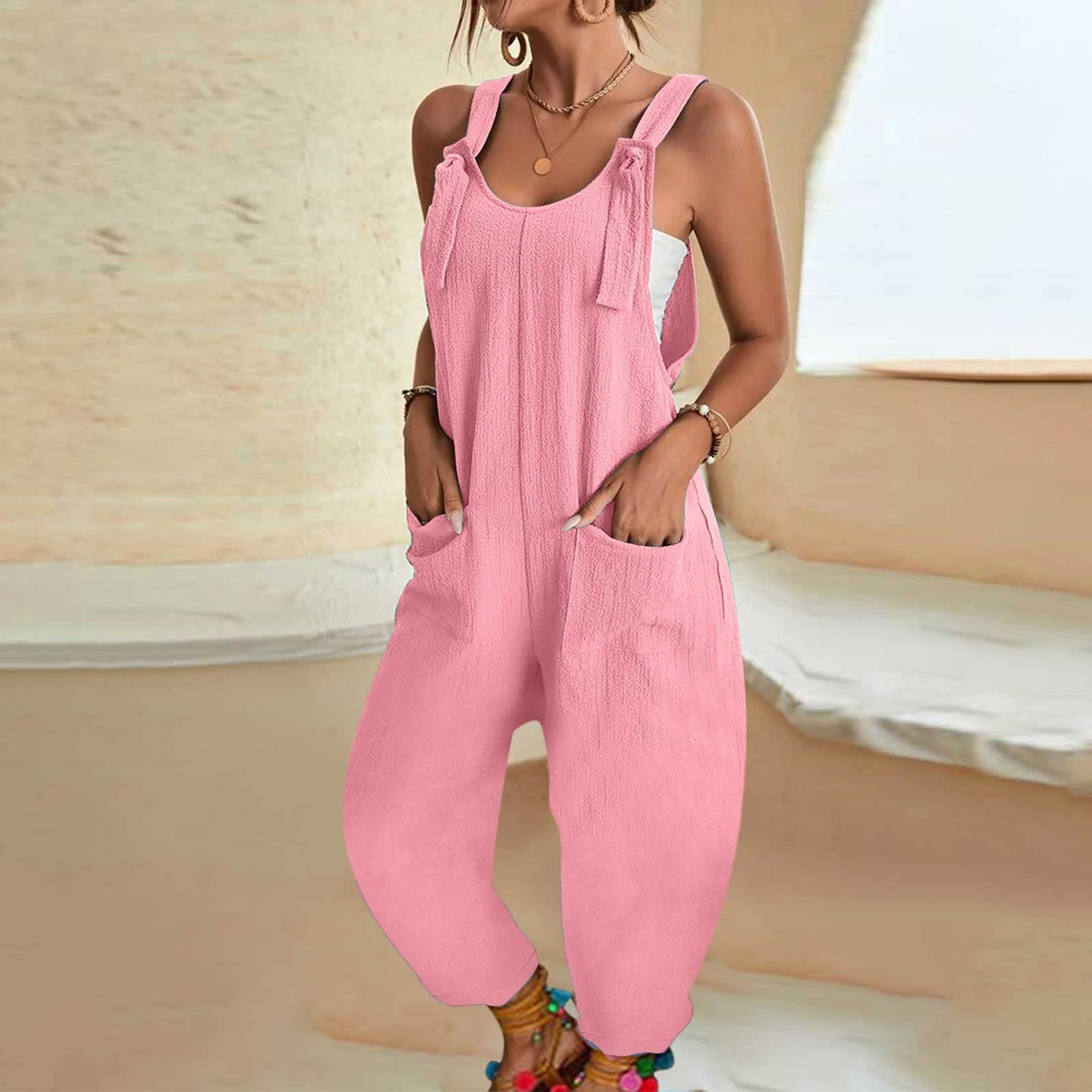 Générique Femmes Combinaison Décontractée U Sans Manches Bretelles Fines Pantalon Large Salopette Sarouel Avec Poches
