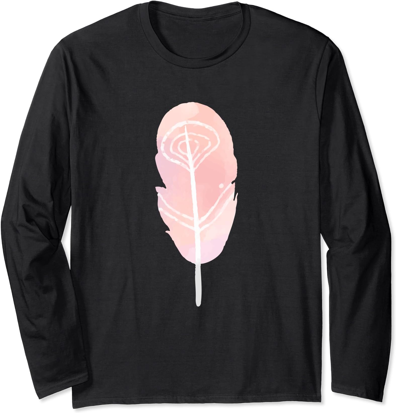 Peach Watercolor Native American Tribal Colorful Feather Long Sleeve T-Shirt