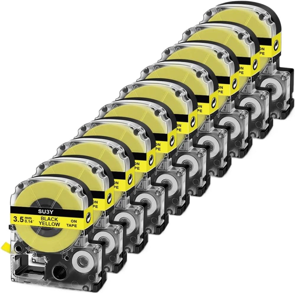 10pcs Diameter Φ3.5mm Heat Shrink Tubes Compatible with Label Printer Models SU3Y L-300 LW-400 LW-500 Black On Yellow