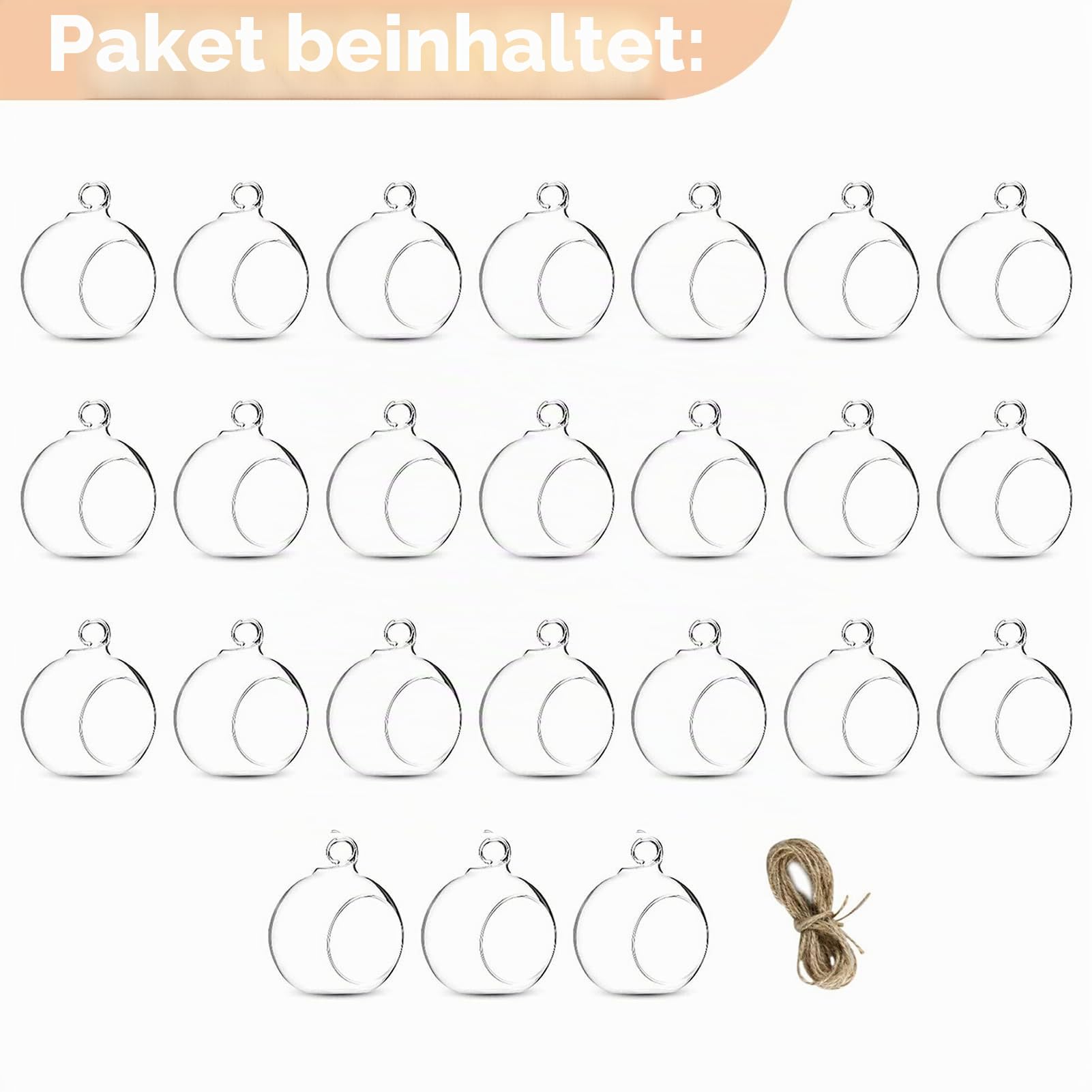 NUPTIO Teelicht Gläser Hängend Globus: Glas Teelichthalter Glaskugel | 24 Stück 8cm Kerzenständer Glas Pflanzgefäße Hochzeit Garten Glasterrarium zum Aufhängen Weihnachten Deko Innen Outdoor