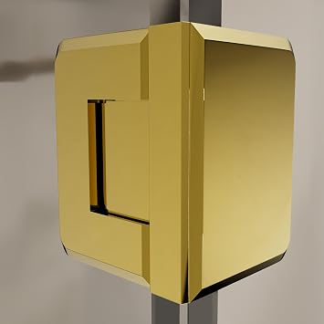Brixwell Glass-to-Glass Hinge with 5 Degrees Pin, Solid Forged Brass, Polished Brass Finish, Beveled Edges, 90 Degrees Angle, 3/8 and 1/2 Thickness, Frameless Shower Hardware