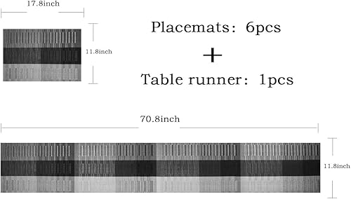 Miniatura 3 de PIGCHCY Juego de 6 manteles individuales y camino de mesa, de vinilo con aislamiento térmico y tejido cruzado lavable, 6 manteles individuales + 1