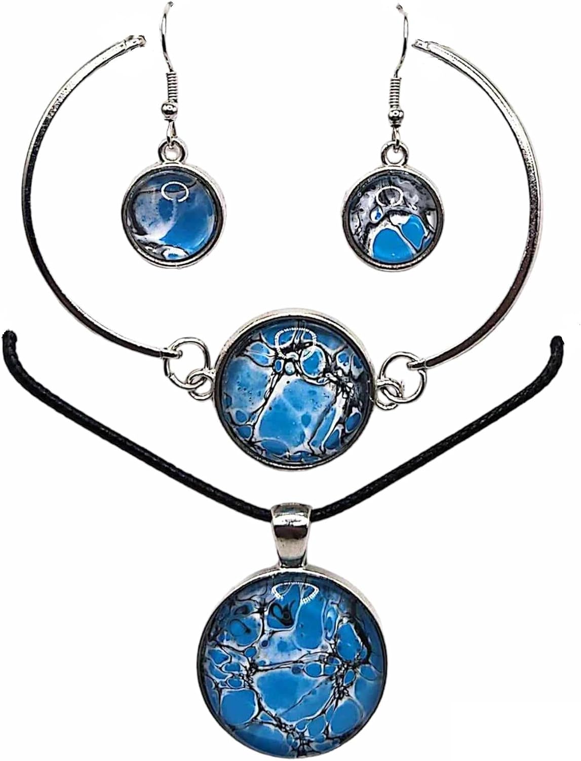 KGARTIST Unique! and beautiful set earrings, bracelet and necklace, Hand Painted Romantic, Luxury. Artistic jewelry, multicolored, outstanding,