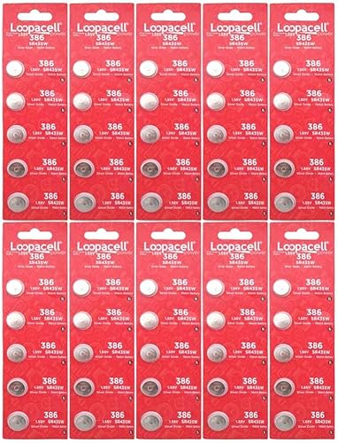 386/301 (SR43/W/SW) 1.55V Batería de reloj de óxido de plata (50 baterías)